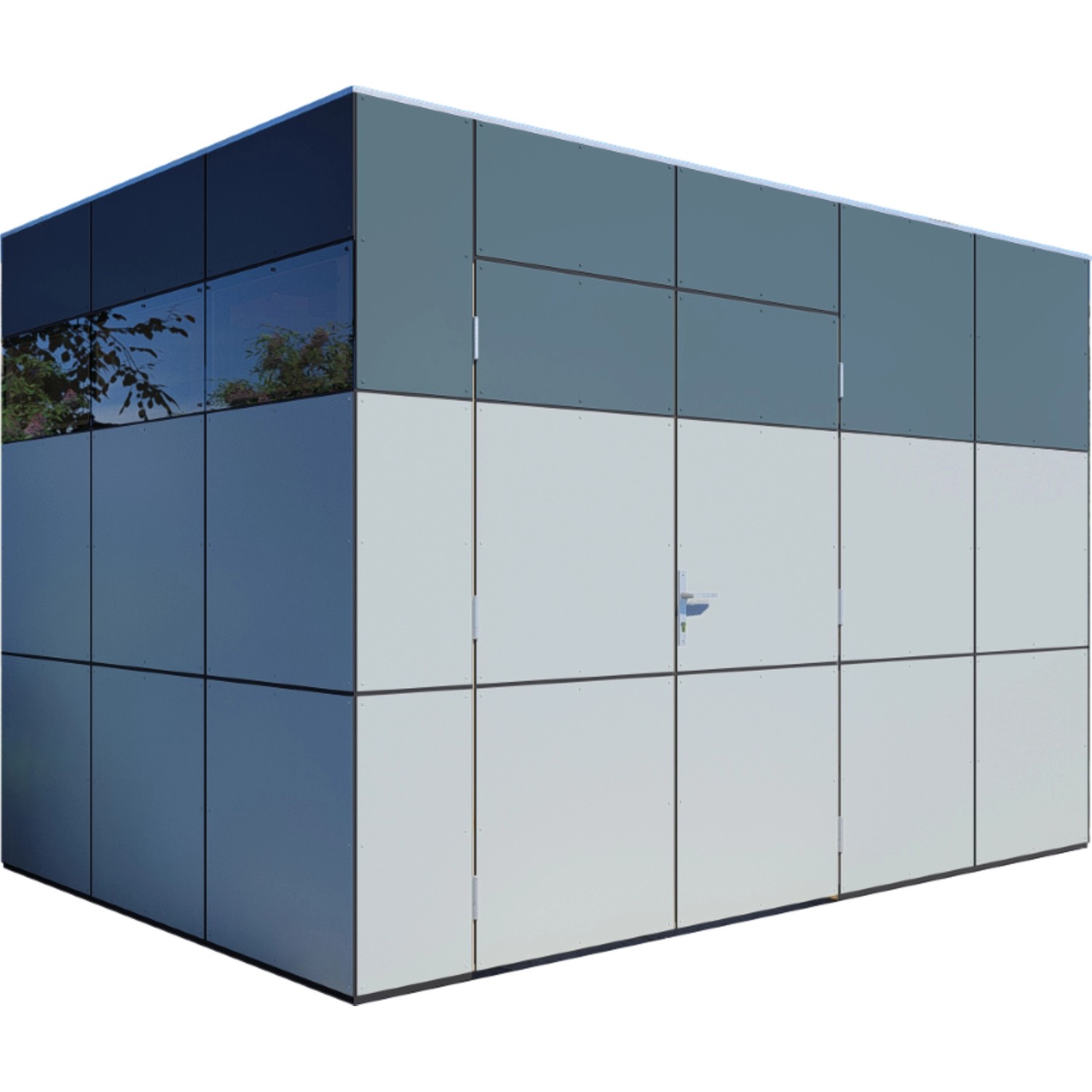 Modernes Bertilo Gartenhaus HPL 2 in Anthrazit-Grau, Holz-Gartenhaus mit Flachdach.