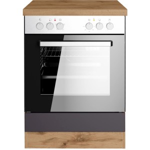 Held Möbel Herdumbauschrank Turin, 60 cm, Graphit/Wotaneiche, Küchenschrank mit Backofen