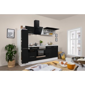 Respekta Premium Küchenzeile 240 cm Schwarz Hochglanz-Weiß