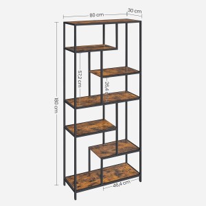 Vasagle Bücherregal mit 6 Ablagen in Schwarz-Braun, 30x80x180cm. Modernes Design für Bücher, Deko und mehr.