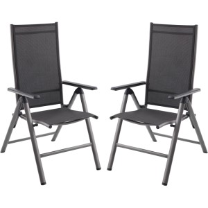 2er Set: Klappbare, graue Gartenstühle Marla mit hoher Rückenlehne für Garten, Terrasse und Balkon.