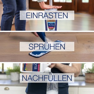 Bona Parkettreiniger Kartusche für Premium Spray Mop: Einrasten, Sprühen, Nachfüllen.