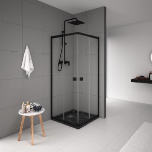 baliv Duschkabine DUK-90.12E, 77-90 cm, Schwarz Matt, Eckeinstieg. Flexibel verstellbare Eckdusche.