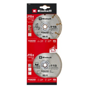 Einhell Diamant Trennscheiben-Set (2-tlg.) für Winkelschleifer. Segmentiert für Beton, Ganzrand für Fliesen, Granit.