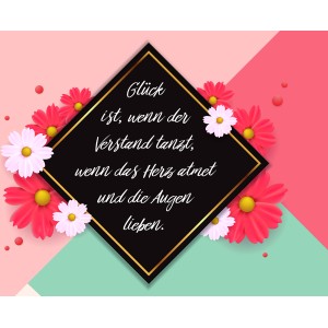 Deco Panel "Glück lieben" 39x29cm mit Blumen und Spruch auf rosa-mintfarbenem Hintergrund.