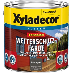 Dose Xyladecor Wetterschutzfarbe Consolan, Galeriegrau, seidenglänzend, für Holz im Außenbereich.