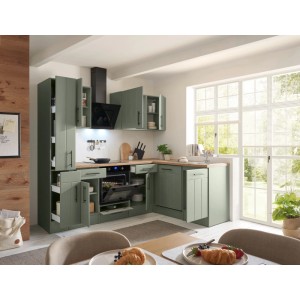 Respekta Winkelküche Anton Landhaus Schilfgrün 250 cm mit Induktionskochfeld