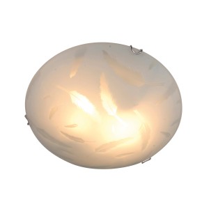 Näve Deckenleuchte Mezzo mit Glas und Federmotiv, 40 cm Durchmesser.