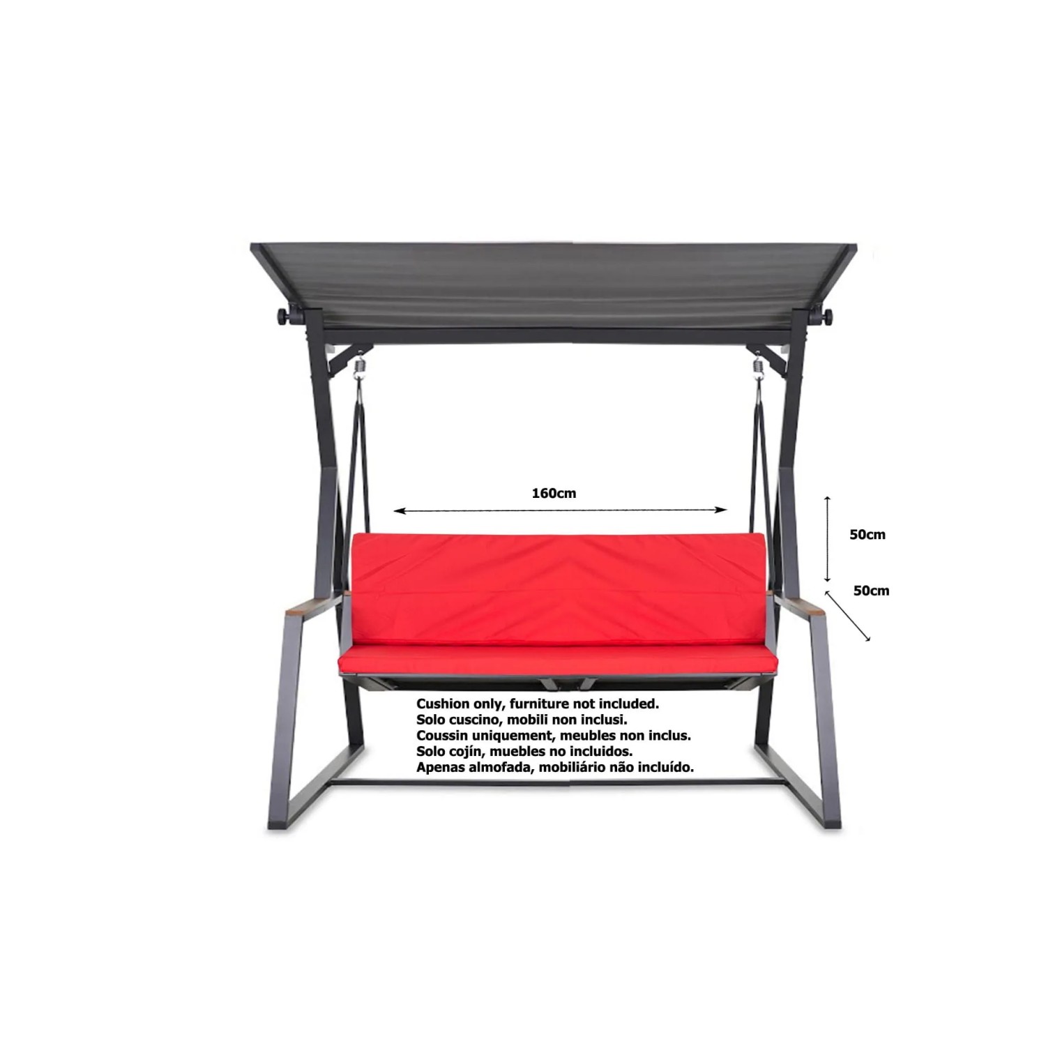 Rotes Kissen-Set für Hollywoodschaukel, 160x50x7cm, für 3-Sitzer Schaukel.