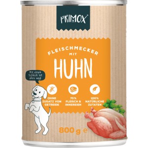 Primox Fleischmecker Huhn, 800g Dose Hunde-Nassfutter mit 70% Fleischanteil.