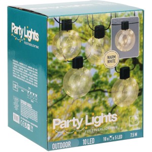 LED-Party-Lichterkette mit 10 Glühbirnen und Timer, 7,5 m, transparent. Dekorative Beleuchtung für Innen und Außen.