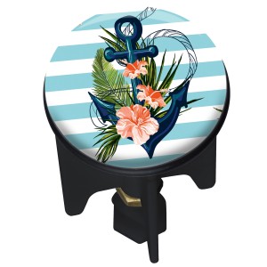 Wenko Abfluss-Stopfen Pluggy Mod. Ancora mit Anker, Blumen und blau-weißen Streifen.