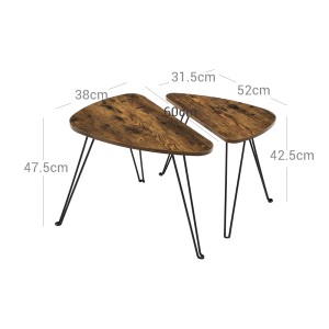 Vasagle Couchtisch 2er Set, braun-schwarz, im Industrie-Design mit Stahlbeinen.