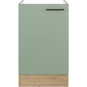 Flex-Well Spülenschrank Exclusiv, 50 cm, Schilfgrün/Artisan Eiche, mit schwarzem Griff.