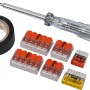 Elektro-Set mit Spannungsprüfer, Isolierband und WAGO Verbindungsklemmen.