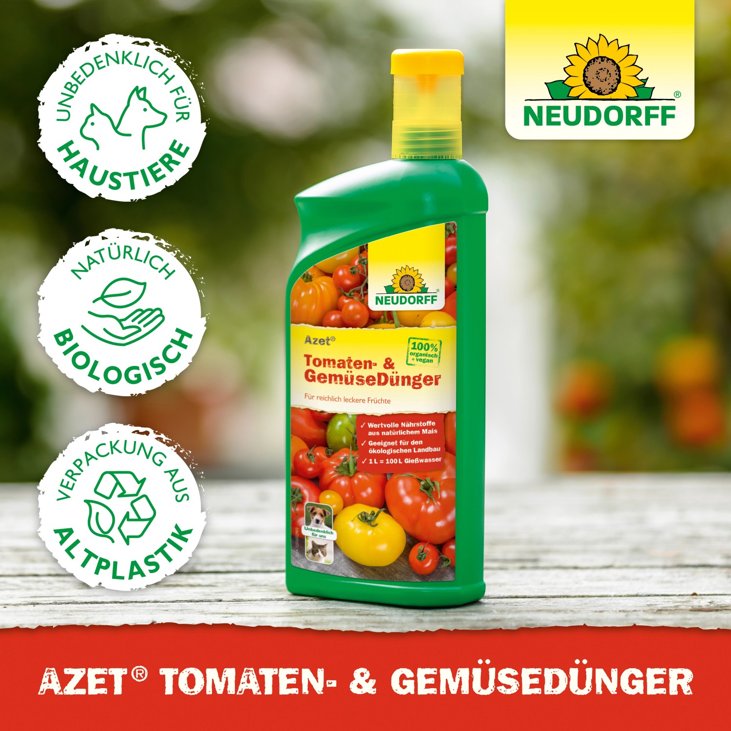 Neudorff Azet Plus Tomaten- und Gemüse-Dünger, 1 Liter Flasche.