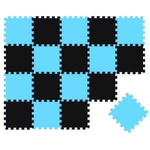 LittleTom Baby & Kinder Puzzlematte, 18 Stück, schwarz-hellblau, im Schachbrettmuster, aus EVA-Schaum.