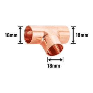 Kupfer Löt-T-Stück, Ø 18 mm, für die dauerhafte Verbindung von Kupferrohren.