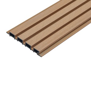 WPC Fassadenverkleidung DUVAR in Teak, Detailansicht der Paneele und Unterkonstruktion.