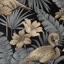 Superfresco Easy Vliestapete Sandrine Tropics Dark mit Flamingos und tropischen Blättern.