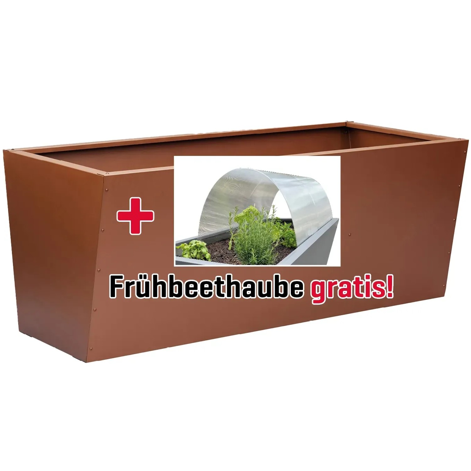 Gutta Hochbeet Valenta 200 in Rostoptik mit Frühbeethaube, 80x90x200cm.