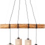 Pendelleuchte Vander aus FSC®-Holz, Kiefer Braun, mit 4 Textilschirmen.