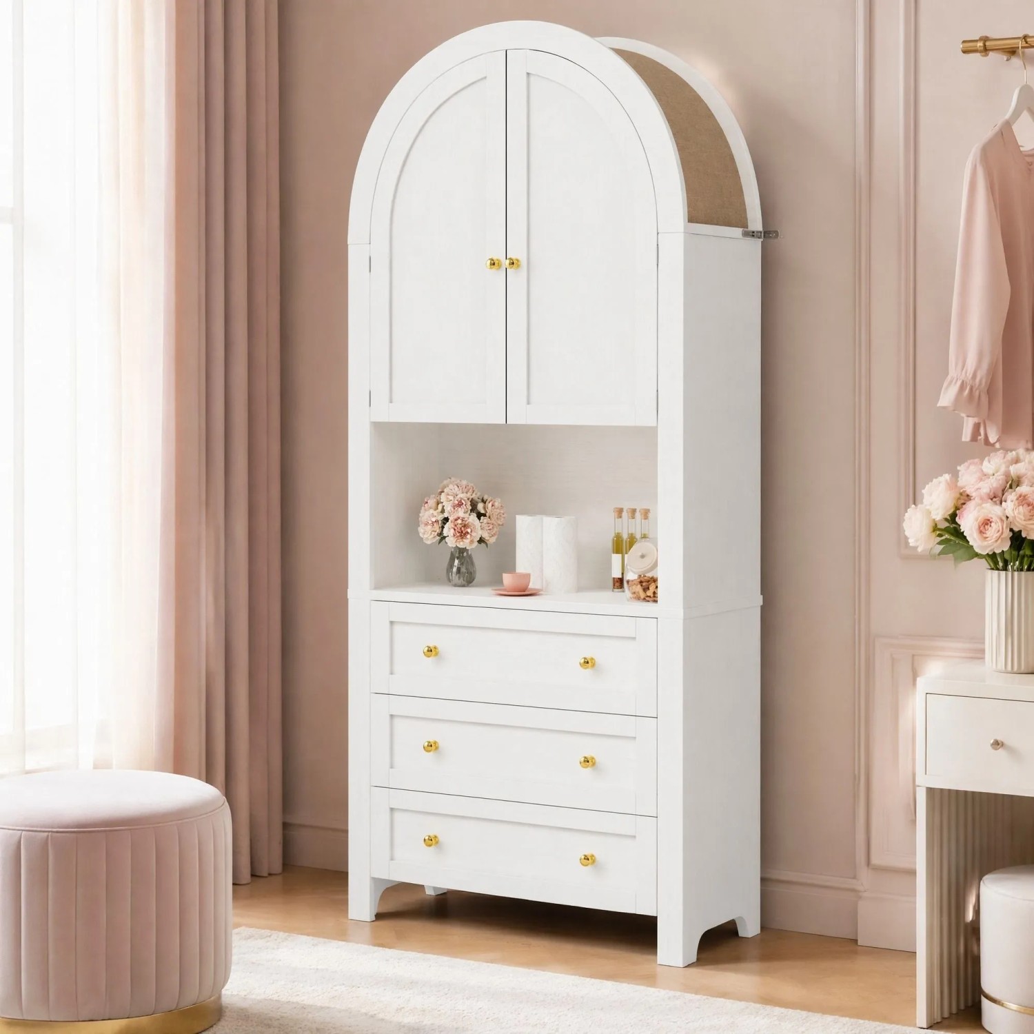 okwish Aufbewahrungsschrank mit Schubladen Türen Regal Wohnzimmer 70x35x180cm Weiß_2