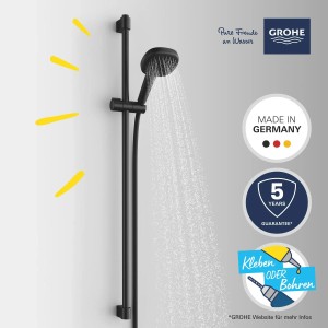 Grohe Quickfix Brausestangenset Vitalio Comfort 110 in Schwarz mit 2 Strahlarten.