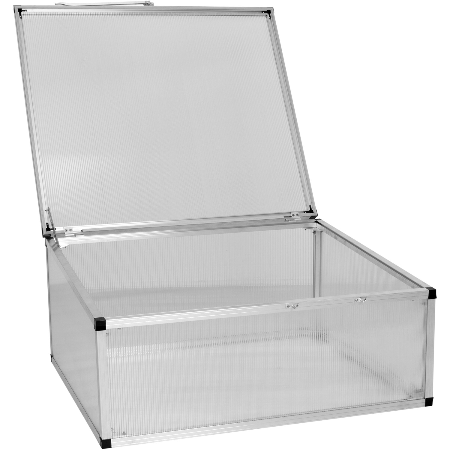 Offenes KGT Frühbeet 100 aus Aluminium mit transparenten Hohlkammerplatten.