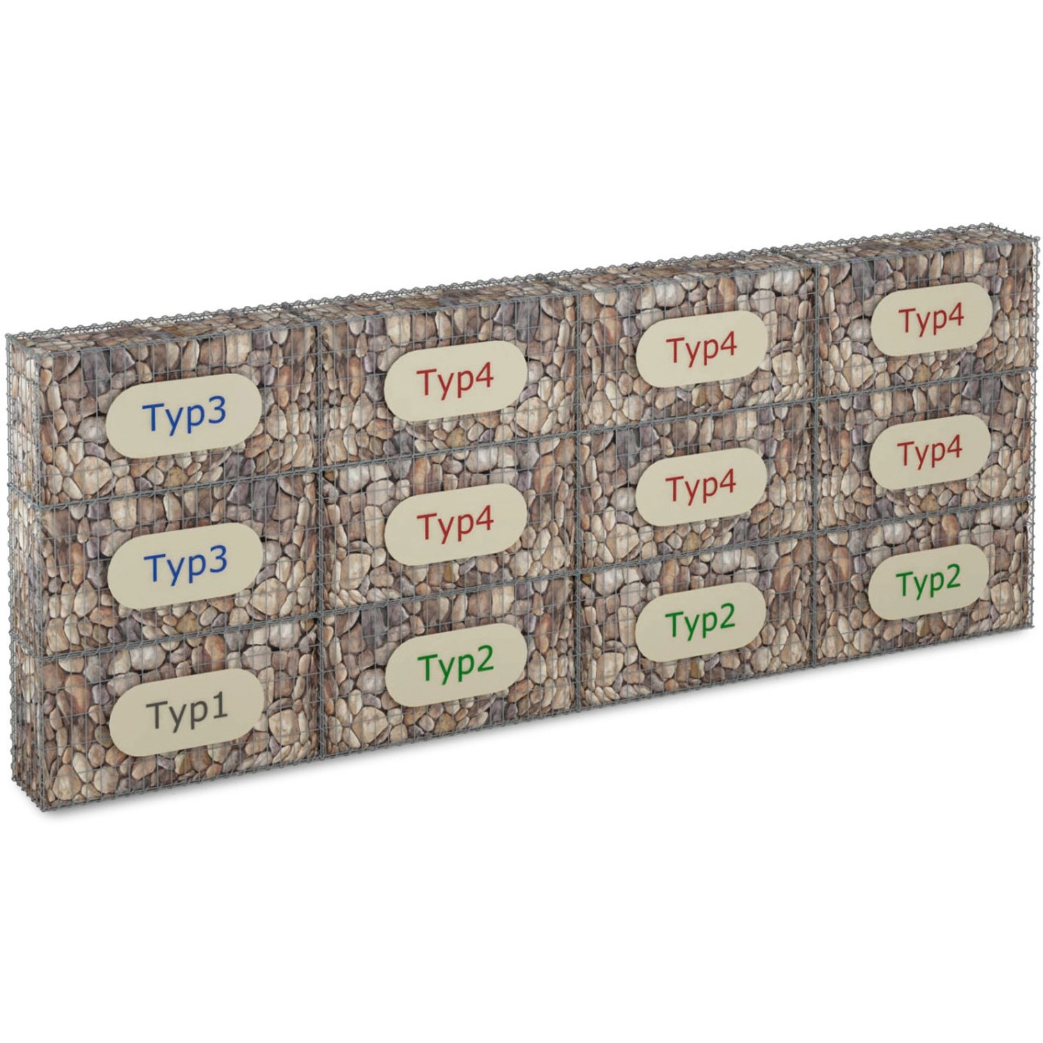 Gabiona Anbaukorb Typ 2, 80x100x40 cm, Maschenweite 10x10 cm, gefüllt mit Steinen.