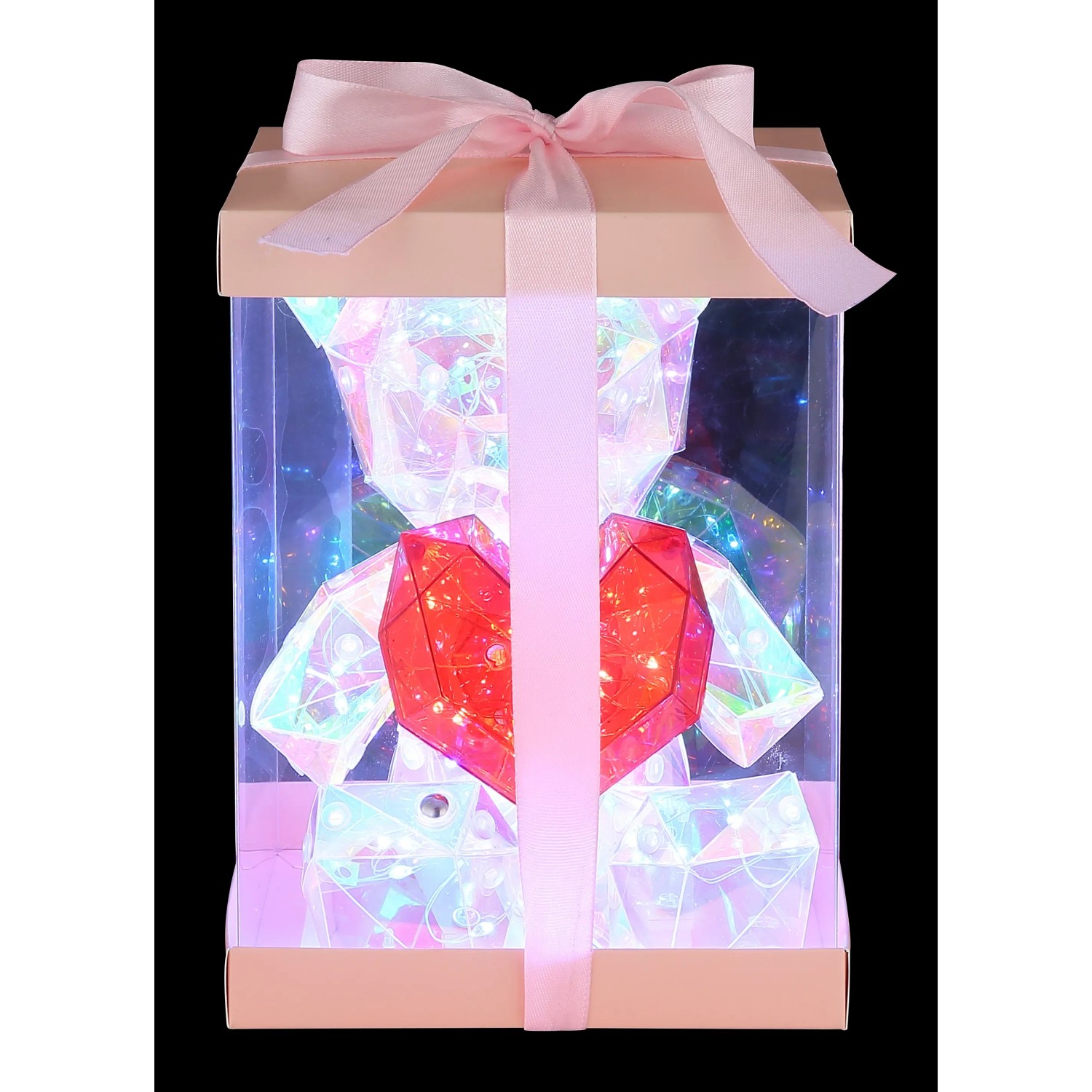 Globo Tischleuchte Brondar: Bär mit Herz im Geschenkbox-Design, Kristall-Effekt, LED.