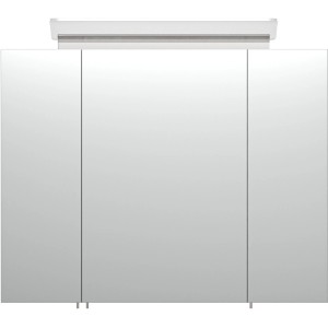 Posseik Spiegelschrank in Beton-Optik, 80 cm breit, mit drei Türen und Aufsatzleuchte.