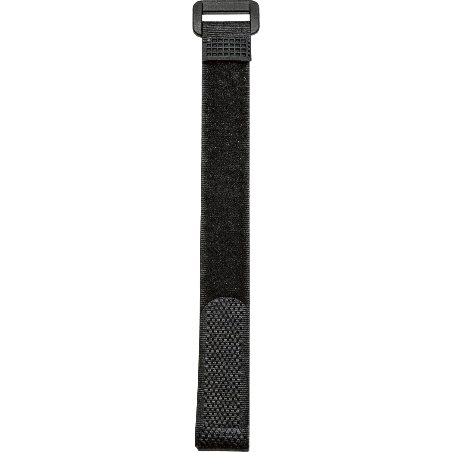 Schwarzer Kabelbinder mit Klettverschluss und Schnalle zur Kabelordnung.