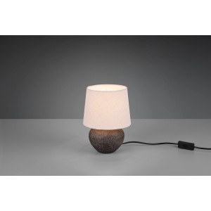 Braune Reality Tischlampe Lou mit beigem Stoffschirm, Design-Tischleuchte für Wohnraum.