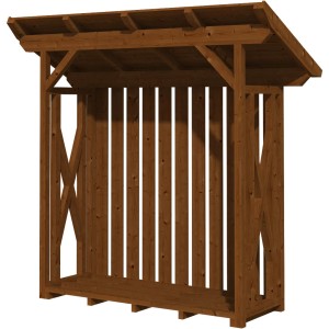 Holzunterstand Lars 1 von Skan Holz, Nussbaumfarben, für Kaminholz Lagerung.