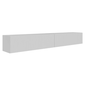 Weißes Selsey Veldio TV-Hängeboard mit geriffelter Lamellenfront, 200 cm breit, für moderne Wohnzimmer.