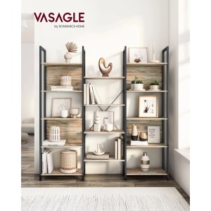 Vasagle Standregal mit 14 Ablagen in Braun und Schwarz, ideal zur Präsentation von Deko und Büchern.