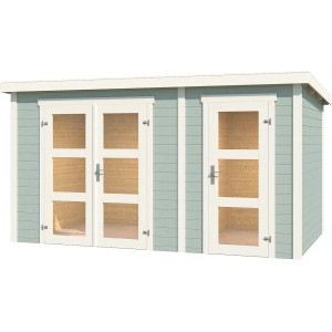 Lasita Holz-Gartenhaus Zambezi XL in Gletschergrün mit zwei Türen.