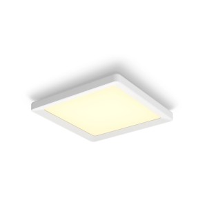 Quadratisches, weißes Philips Hue LED-Panel Tento White Ambiance S für die Decke.