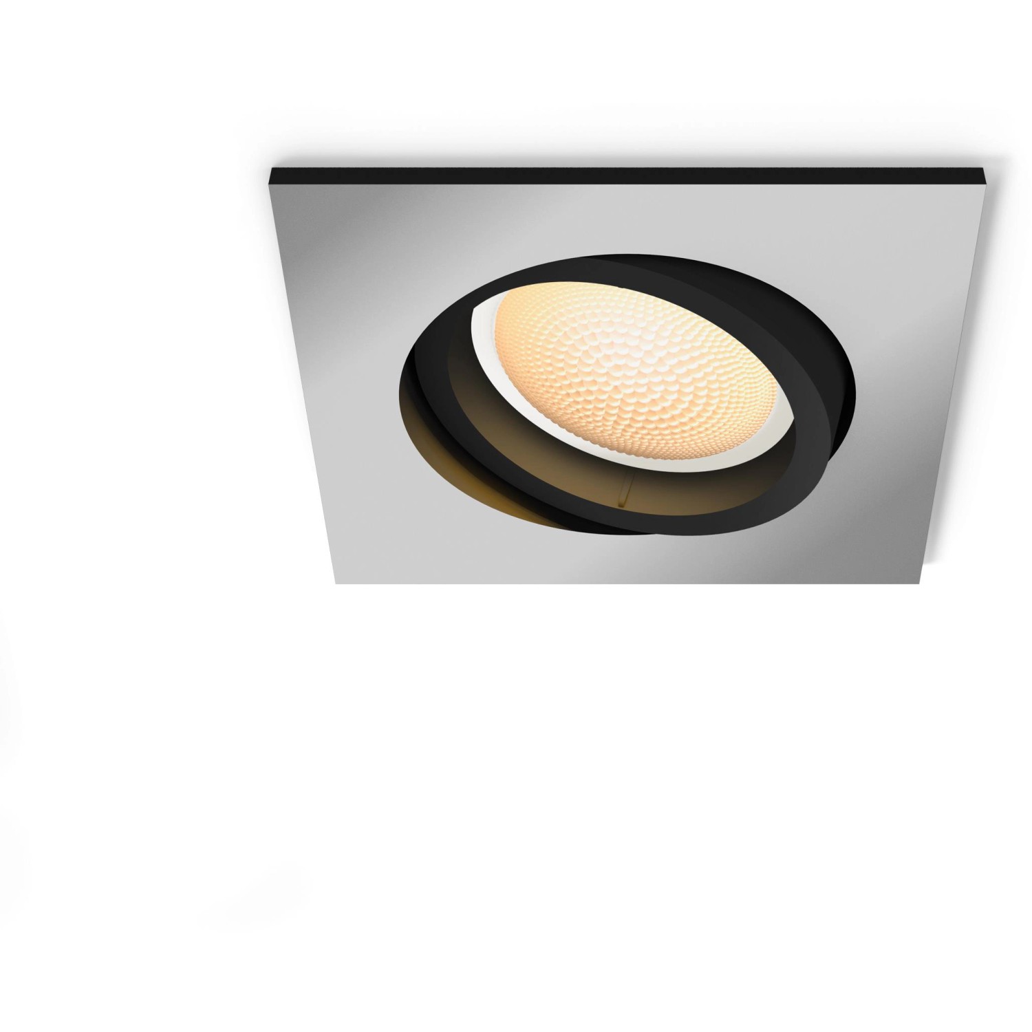 Eckiger Philips Hue Einbauspot Milliskin White Ambiance aus Aluminium, warmweißes Licht.
