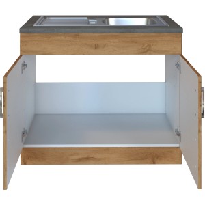 Held Möbel Spülenschrank Sorrento, 100 cm breit, Wotaneiche Dekor mit 2 Türen und Spüle.