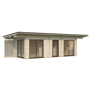 Palmako Ferienhaus Cecilia, 760x314 cm, naturbelassen, mit großen Fenstern und Schiebetüren.