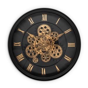 Wall-Art Wanduhr Zahnrad Ø 40 cm Schwarz-Gold