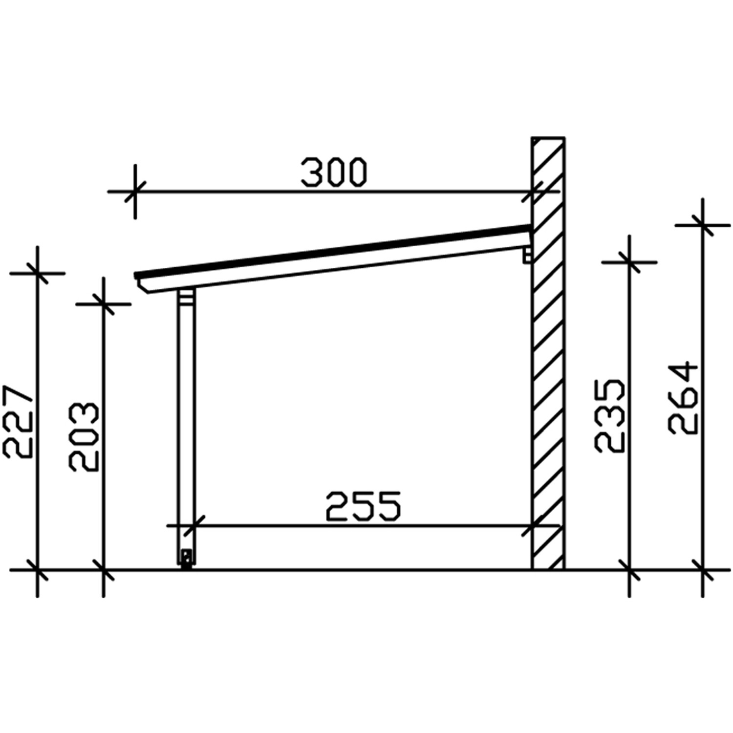 Technische Zeichnung: Skan Holz Terrassenüberdachung Andria 434x300 cm, Maße und Details.
