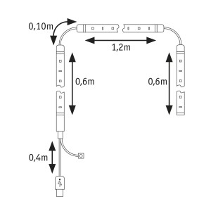 Skizze des Paulmann EntertainLED USB-LED-Streifens für 65-Zoll-Fernseher mit Maßangaben.