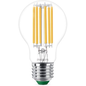 Philips LED-Lampe E27, ultraeffizient, 5,2W, 1095lm, klare Glühlampenform.