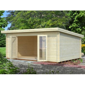 Unbehandeltes Palmako Holz-Gartenhaus Lea mit Pultdach, 530x380 cm. Naturholz mit Doppeltür.