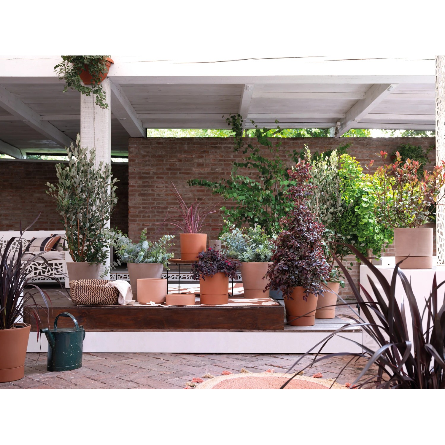 Deroma Cono Modul'O Pflanztopf aus Terrakotta, Durchmesser 24,1 cm, im Gartenambiente.