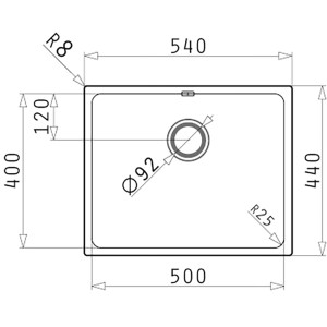 Technische Zeichnung: Pyramis Einbaubecken Lydia Edelstahl, Spüle mit Maßangaben.