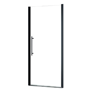 Schulte Drehtür Alexa Style 2.0, Mattschwarz, 90 cm breit. Duschwand mit schwarzem Rahmen und Griff.